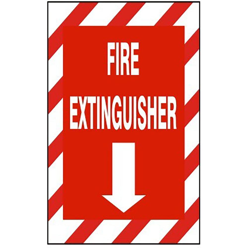 Fire Extinguisher With Down Arrow With Red & Wht Stripe Border Sign