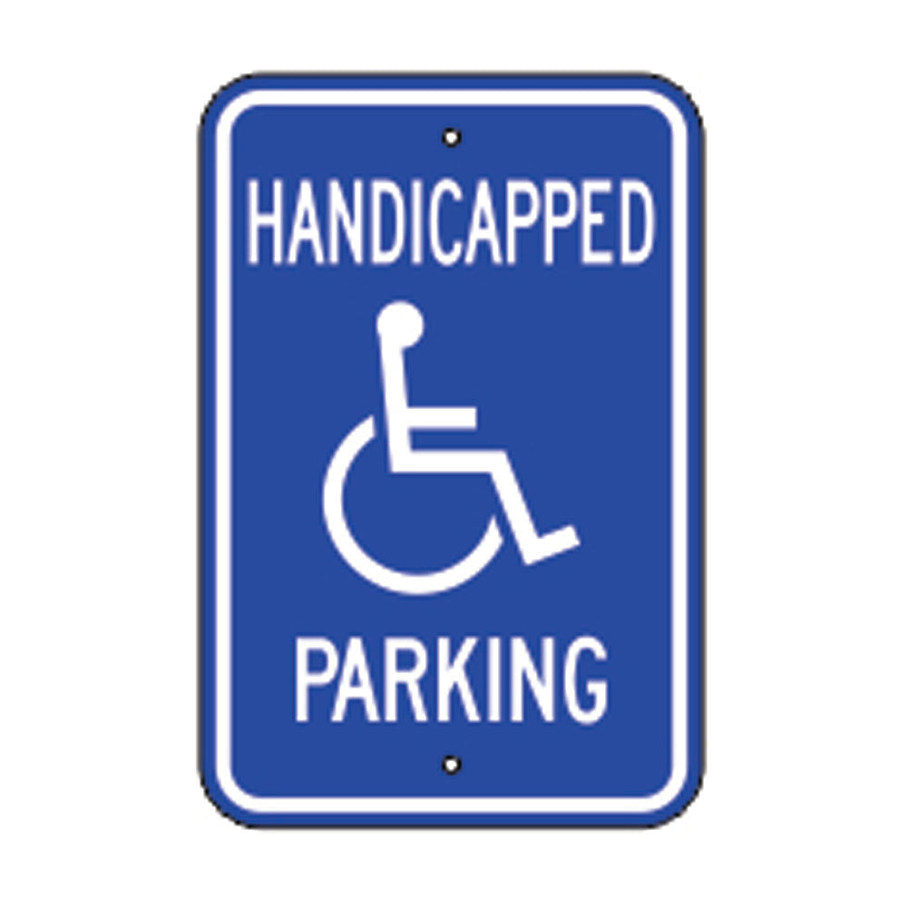 Handicapped Picto Parking - Handicapped Parking Sign, 18x12, Blue/White, Aluminum