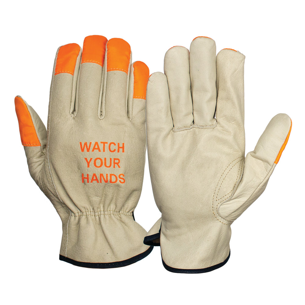 Pyramex GL2003K Select Grain Cowhide Hi Vis Fingertip Driver Gloves, 1 pair