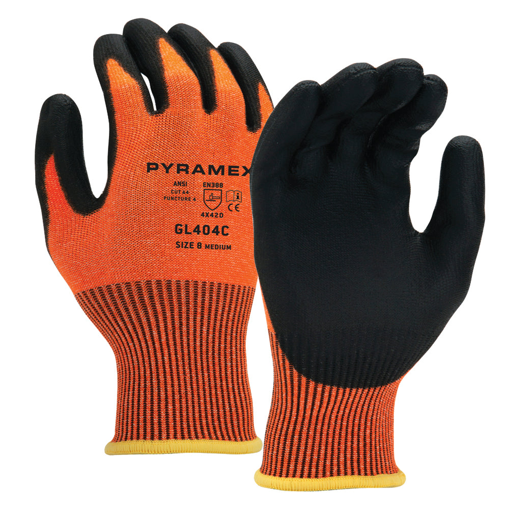Pyramex GL404C Cut Level A4 Hi Vis Orange Glove with PU & HPPE, 1 pair