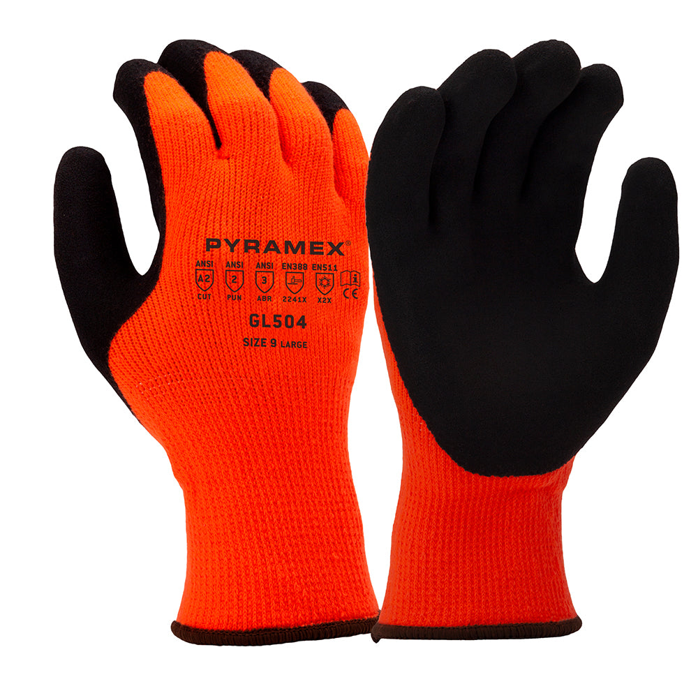 Pyramex GL504 Sandy Latex Palm Dipped Insulated Gloves with Fleece Liner, 1 pair