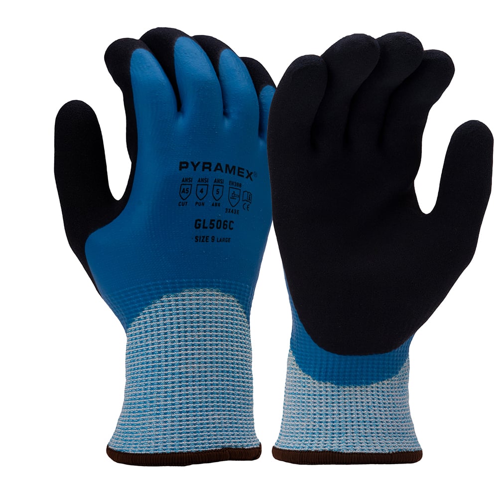 Pyramex GL506C Full Dip Sandy Latex A5 Cut Waterproof Insulated Gloves, 1 pair