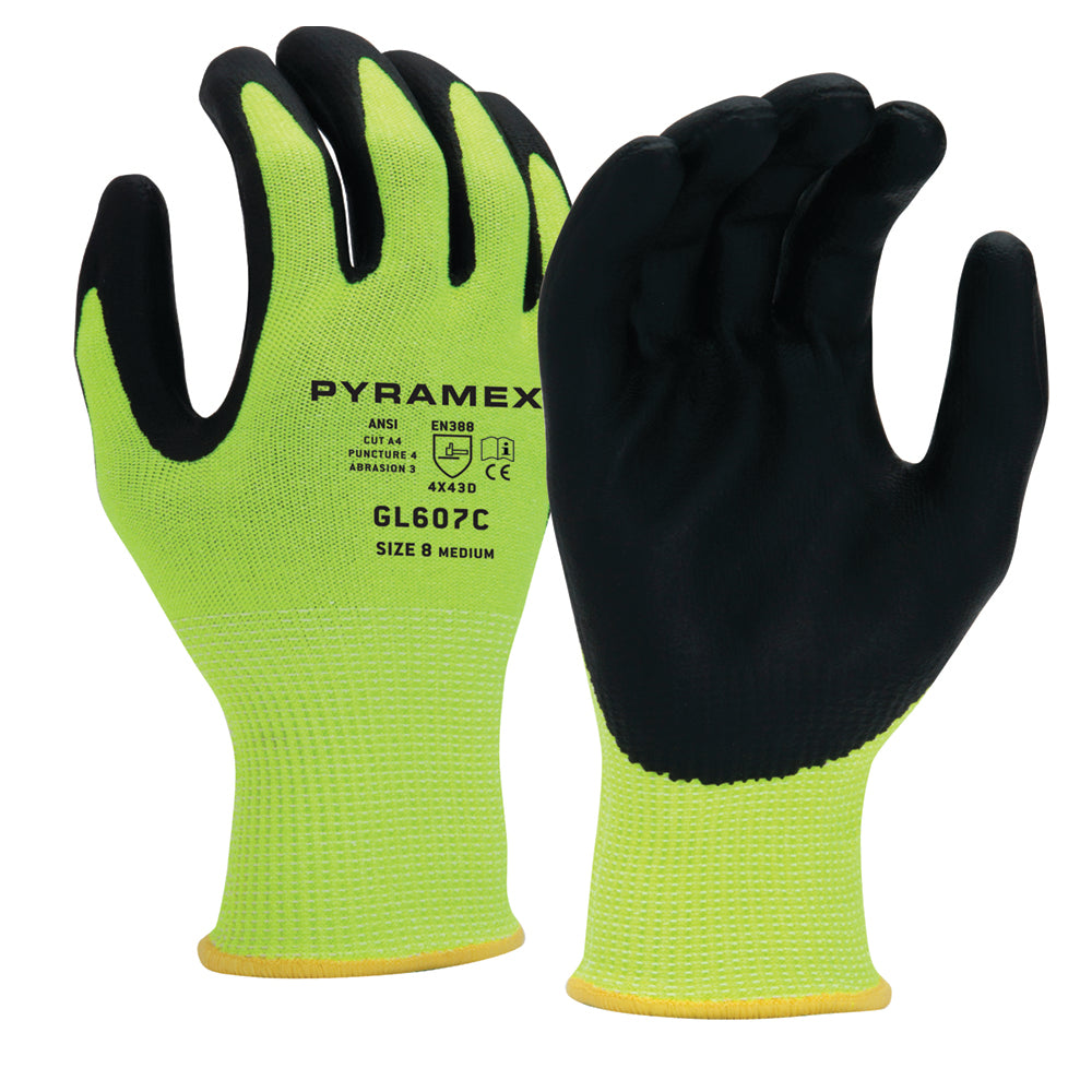 Pyramex GL607C Micro-Foam Nitrile Hi Vis Lime Glove + Cut Level A4, 1 pair