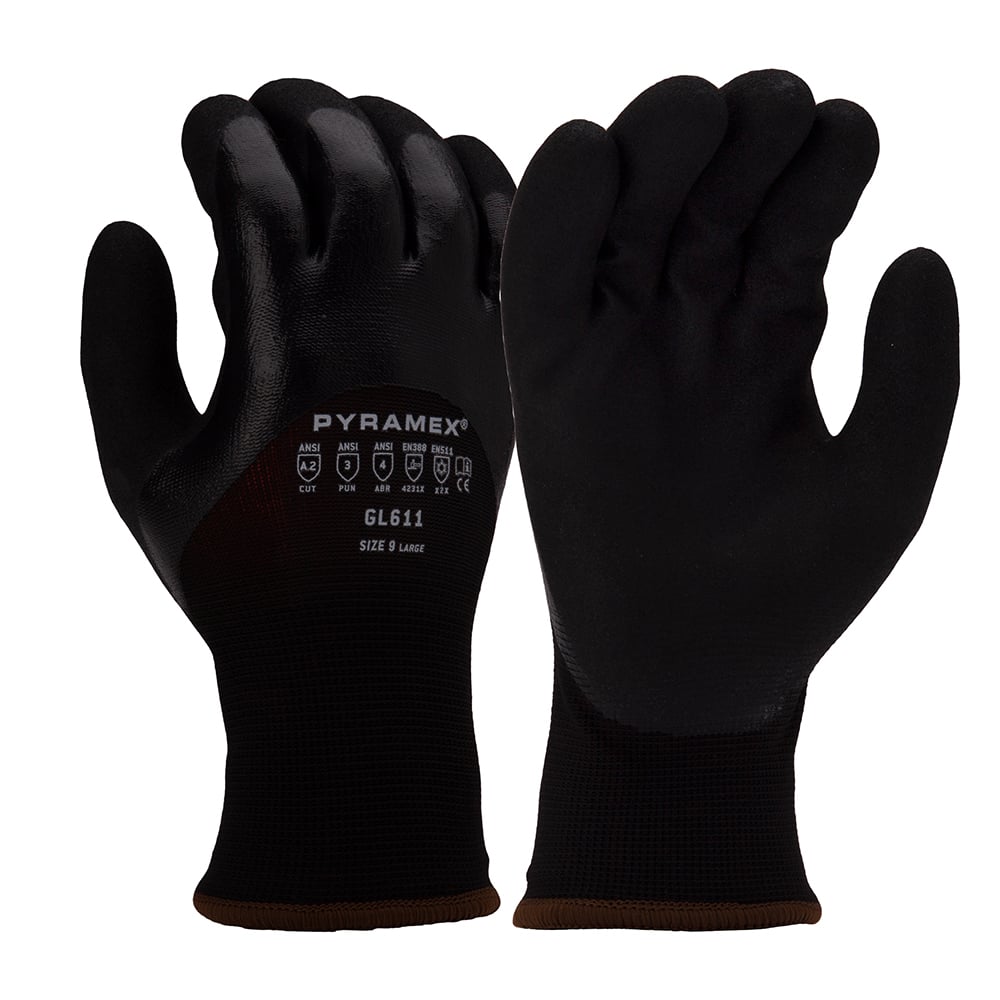 Pyramex GL611 3/4 Dip Sandy Nitrile Insulated Gloves with Fleece Liner, 1 pair