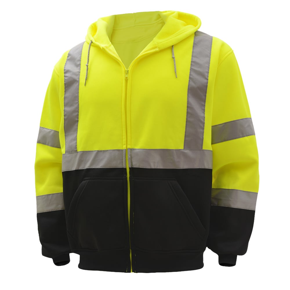 Hi - Vis Safety Hooded Sweatshirt with Zipper Closure, Class 3 - Gorvex.com