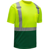 Hi Vis Short Sleeve Safety T-Shirt with Cadmium Green Bottom - Gorvex.com