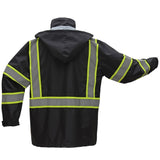 Hi - Vis Two - Tone Hooded Rain Jacket with Black Bottom, Premium Class 3 - Gorvex.com