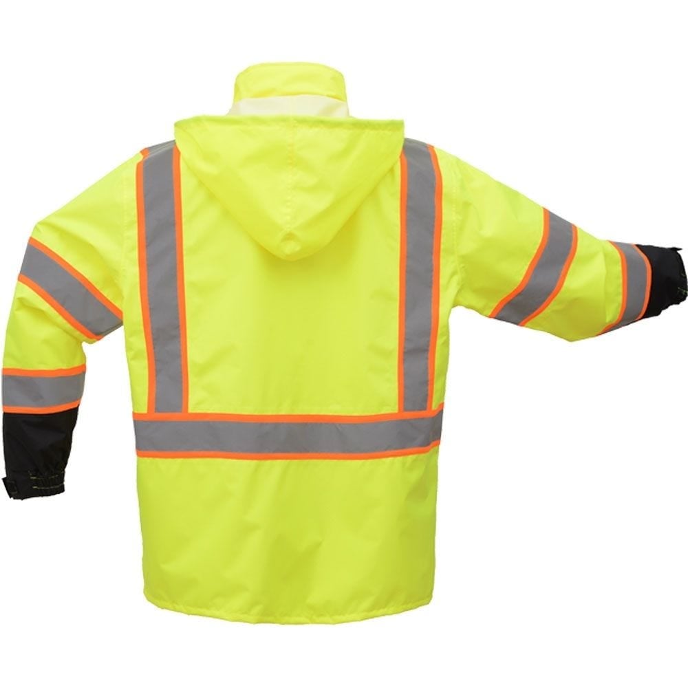 Hi - Vis Two - Tone Hooded Rain Jacket with Black Bottom, Premium Class 3 - Gorvex.com