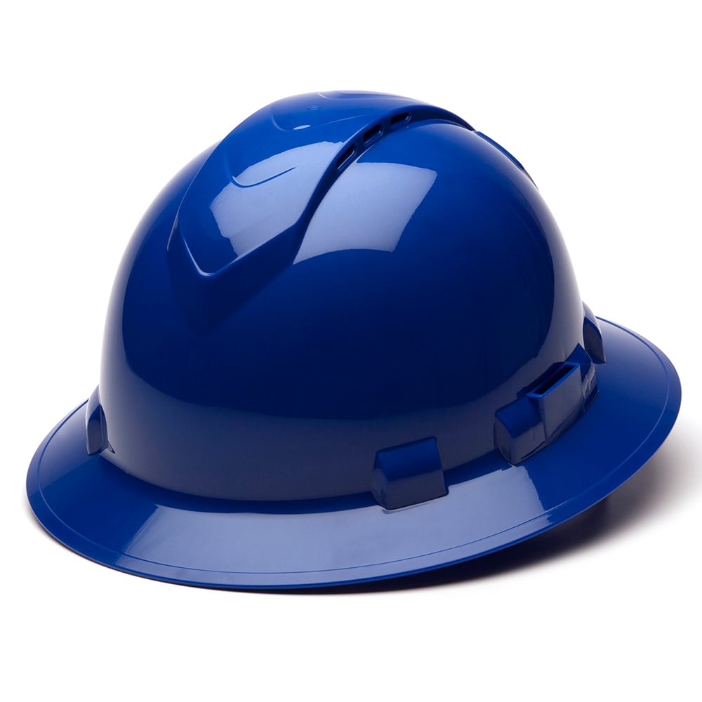 Pyramex Ridgeline Vented Full Brim Hard Hat, 4 Pt Ratchet Suspension