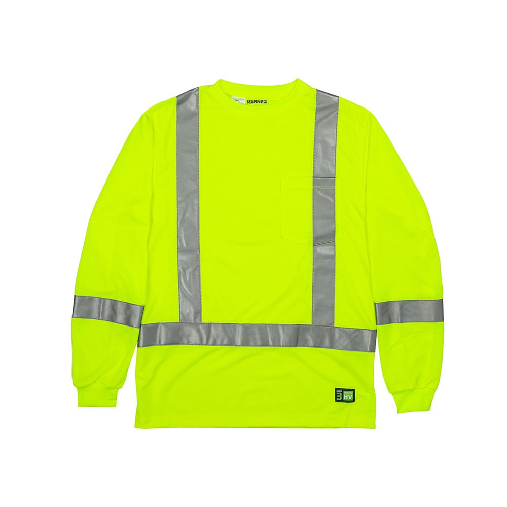 Berne HVK013 Class 3 Hi Vis Long Sleeve T-Shirt with Chest Pocket