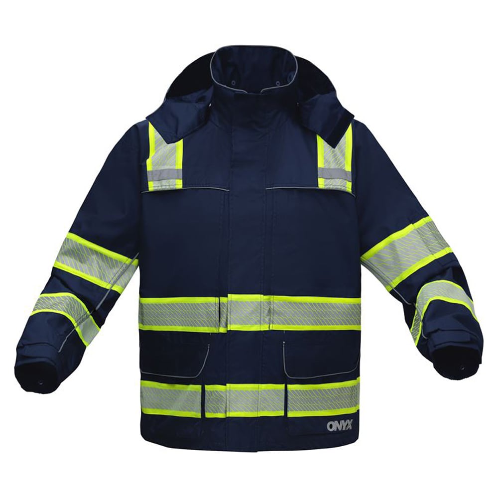 Hi-Vis Safety Rain Coat with Segment Tape, Class 3