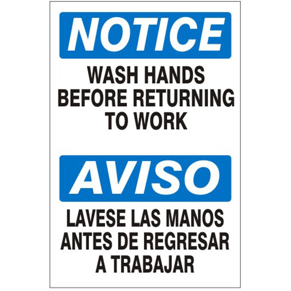 Wash Hands Before Returning to Work Aviso Lavese Las Manos Sign