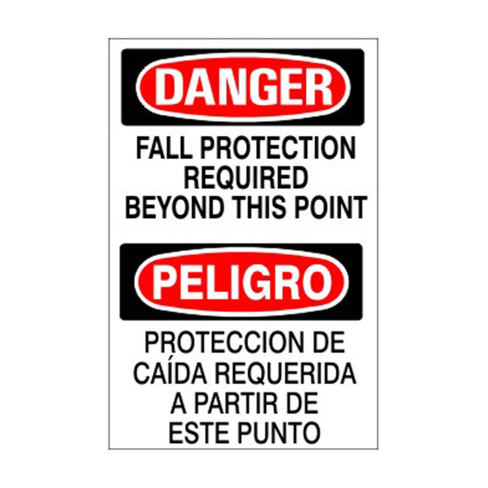 Fall Protection Required Beyond This Point Peligro Proteccion De Caída Sign