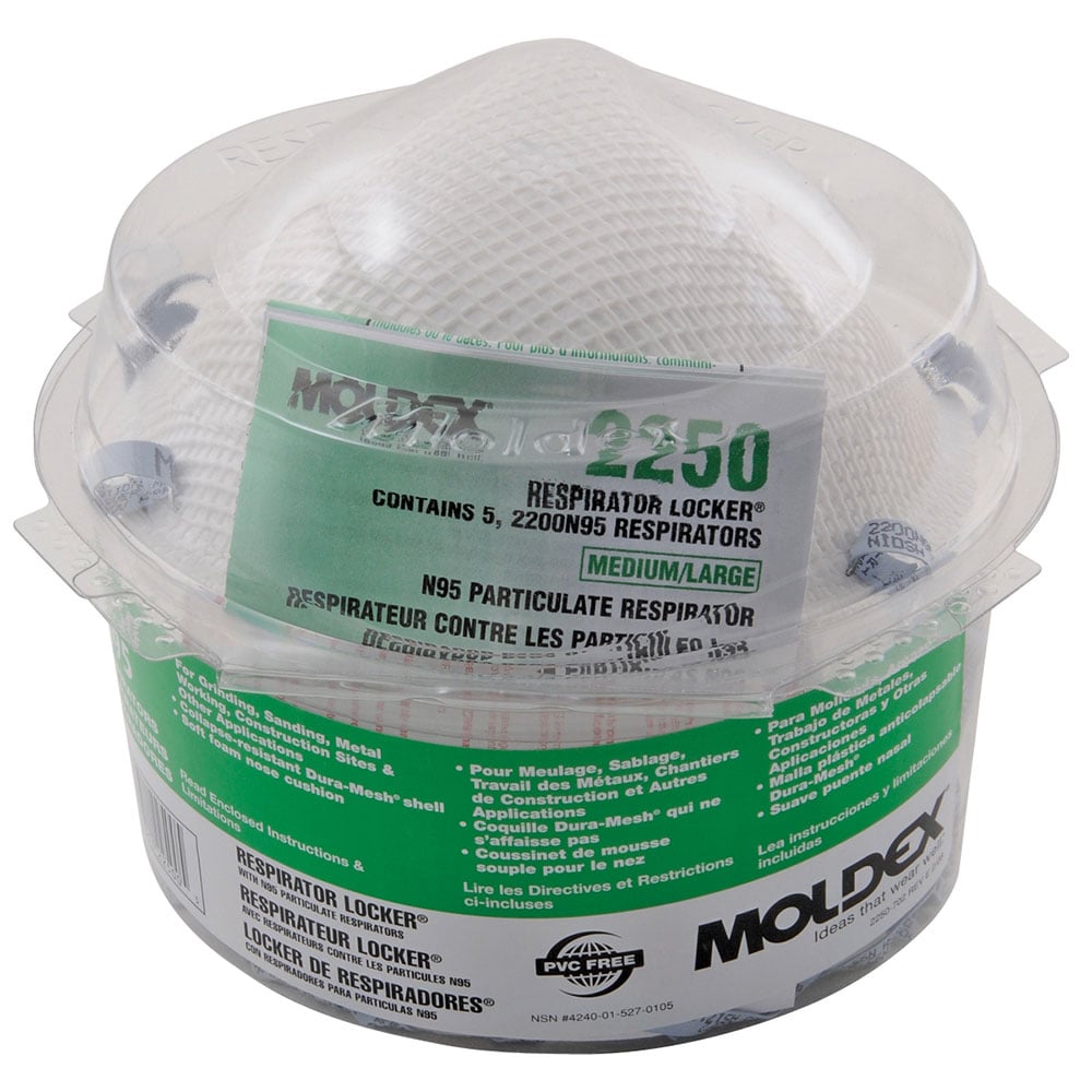 Moldex 2250 Respirator Locker with 5 M/L 2200N95 Disposable Respirators, 1 locker (5 pieces) - Gorvex.com