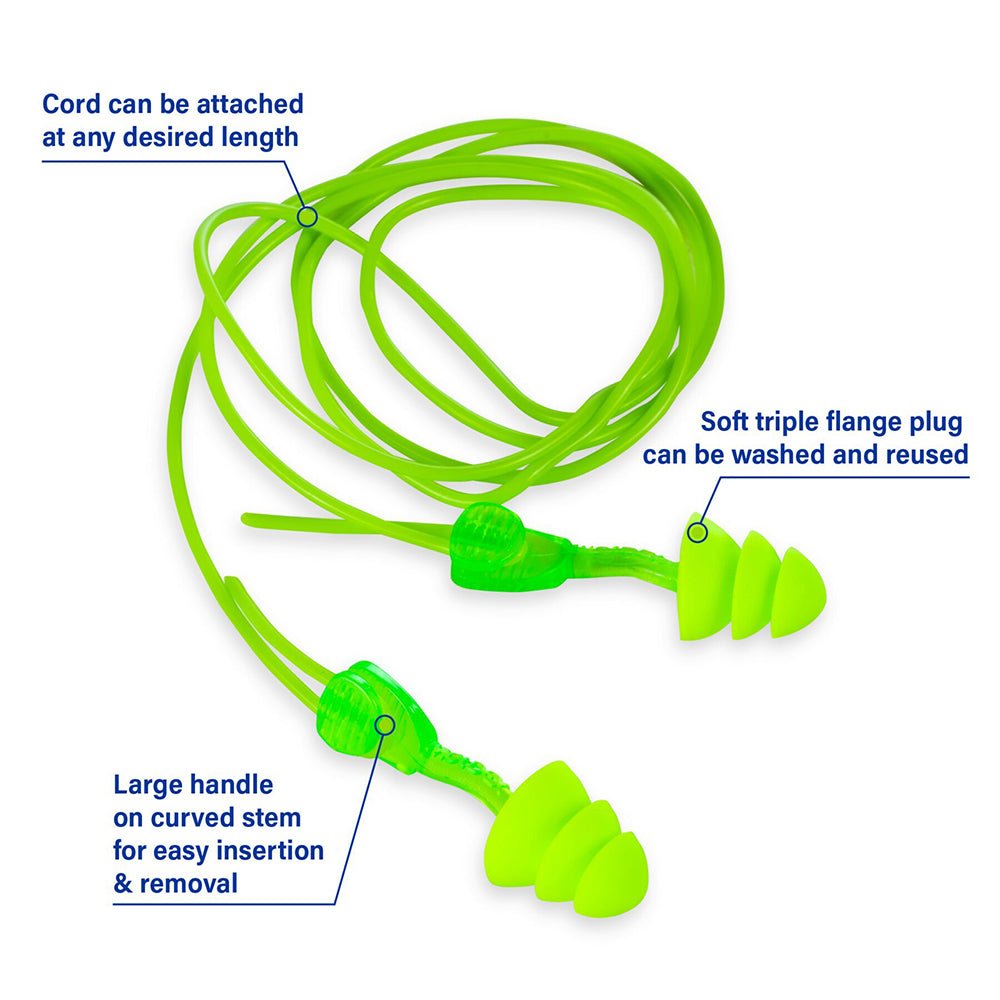 Moldex Glide - Trio Triple Flange Corded Reusable Earplug 6445, NRR 27, 1 box (50 pairs) - Gorvex.com