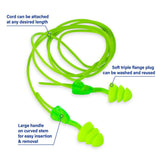 Moldex Glide - Trio Triple Flange Corded Reusable Earplug 6445, NRR 27, 1 box (50 pairs) - Gorvex.com