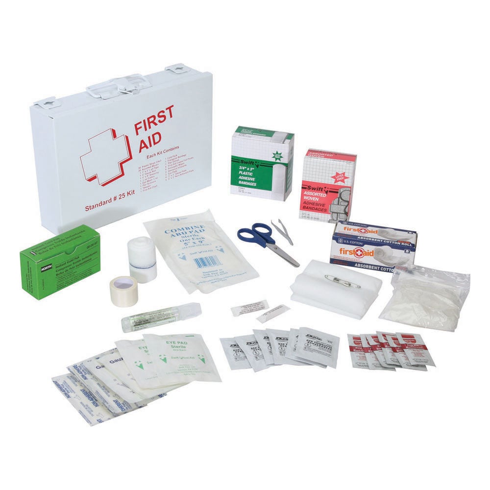 North Standard Steel Waterproof First Aid Kit, 25 Units, 1 unit