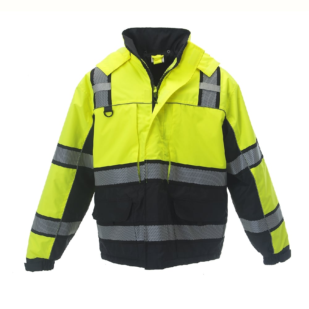 Reptyle™ Hi Vis Quilt-Lined Parka Black Front Panel + Detachable Hood