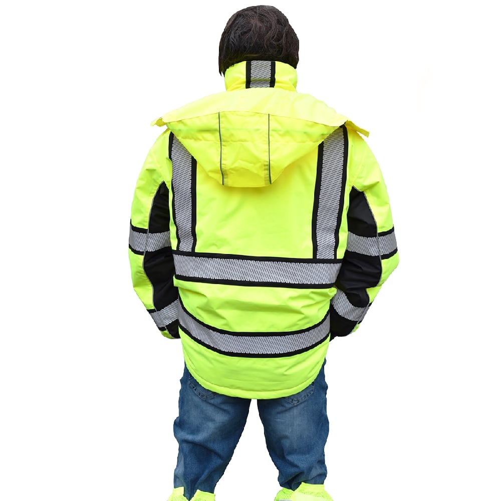 Reptyle™ Hi Vis Quilt-Lined Parka Black Front Panel + Detachable Hood