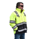 Reptyle™ Hi Vis Quilt-Lined Parka Black Front Panel + Detachable Hood