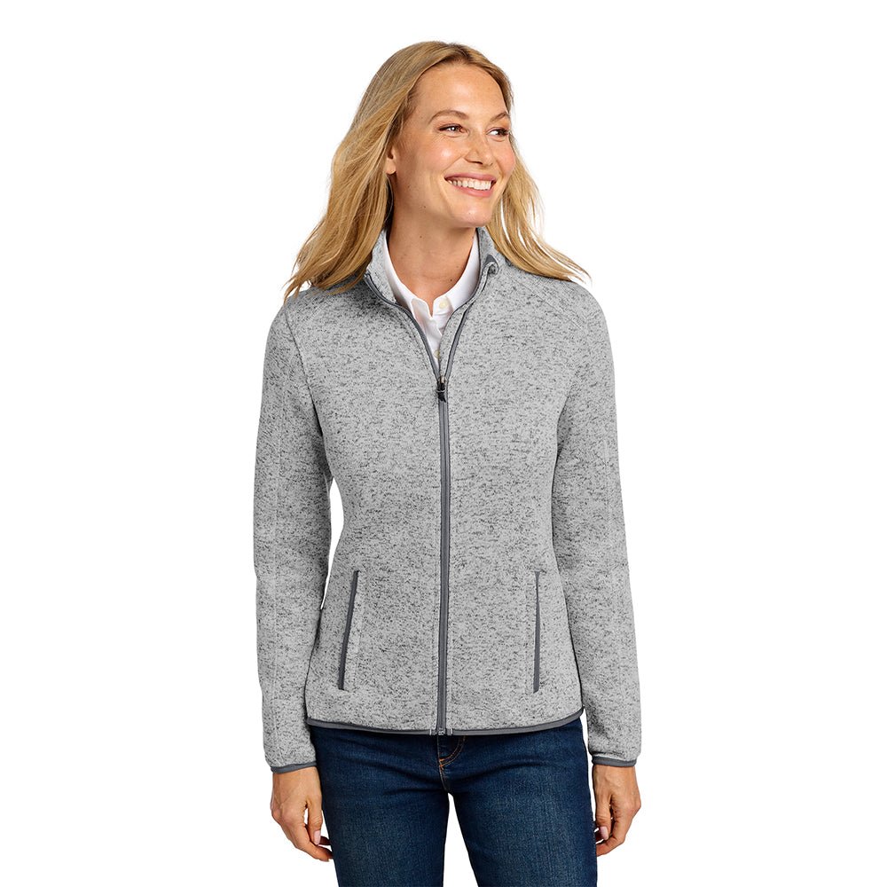 Port Authority L232 Women's Heathered Sweater Fleece Full Zip Jacket - Gorvex.com