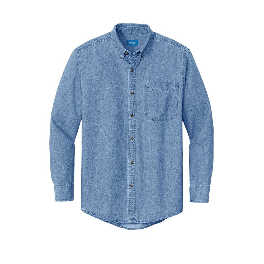 Port & Co™ SP10 Long Sleeve Value Denim Shirt with Chest Pocket - Gorvex.com