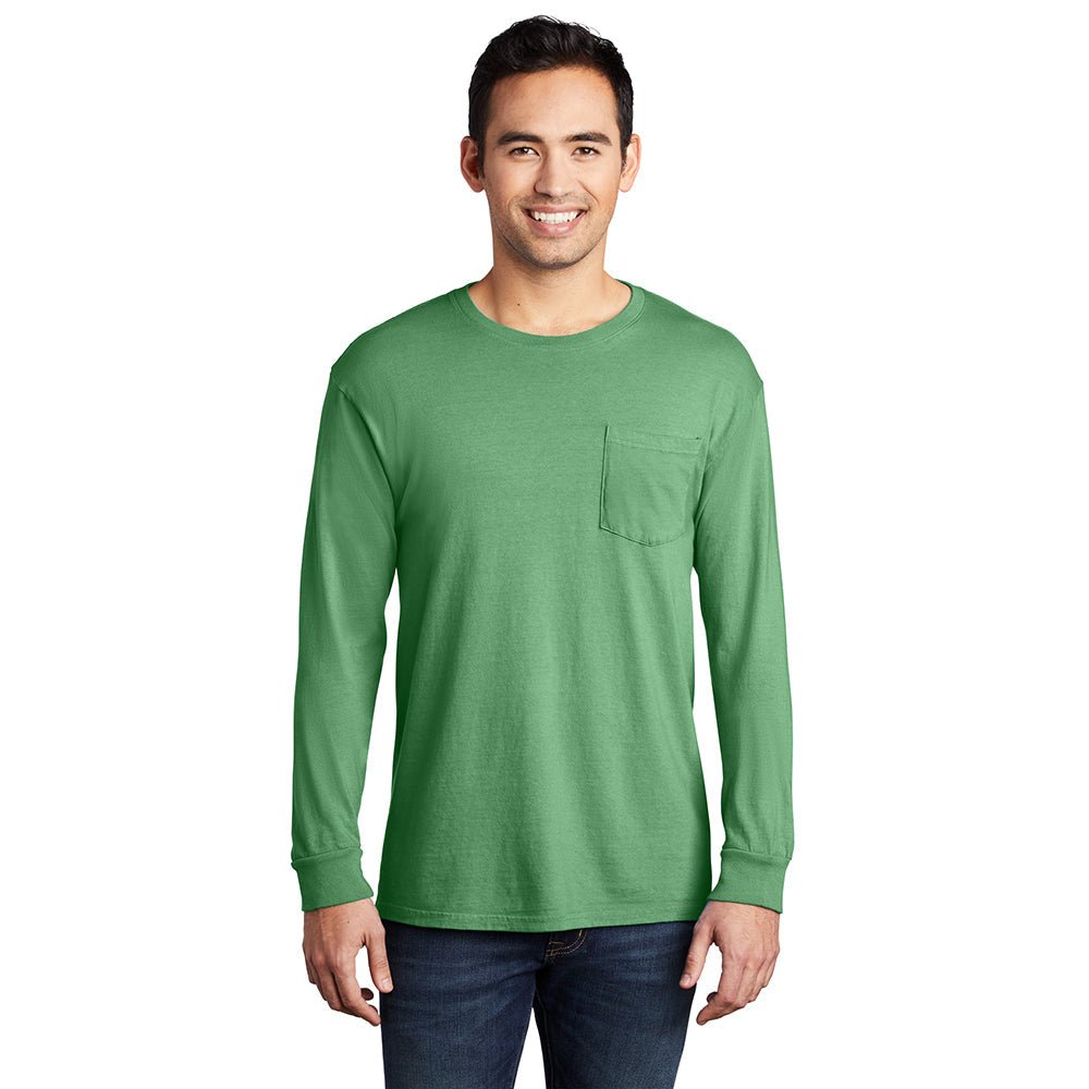 Port & Company PC099LSP Beach Wash® Ring Spun Long Sleeve Pocket Tee - Gorvex.com