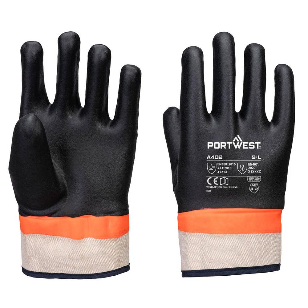 Portwest A402 Double Dipped PVC Sandy Palm Gauntlet Gloves, Flock Lined - Gorvex.com