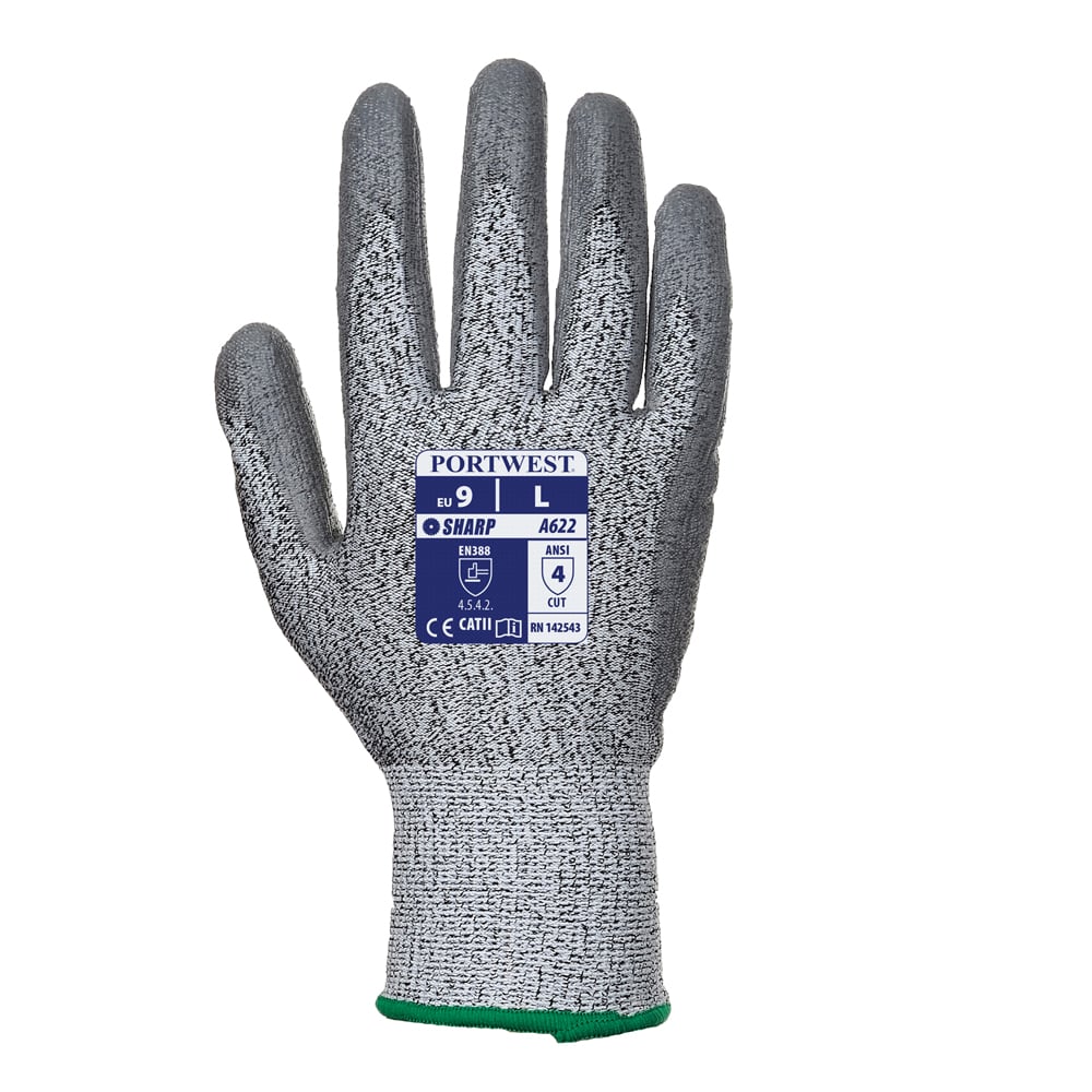 Portwest A622 Series Abrasion/Tear Resistant, MR Cut PU Palm Gloves, 1 pair - Gorvex.com