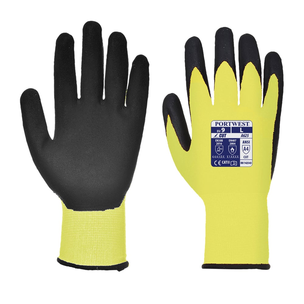 Portwest A625 Series PU Foam Coated, Vis - Tex Cut Resistant Gloves, 1 pair - Gorvex.com