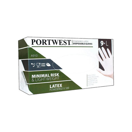 Portwest A910 Series Powdered Latex Disposable Gloves, 1 box (100 gloves) - Gorvex.com