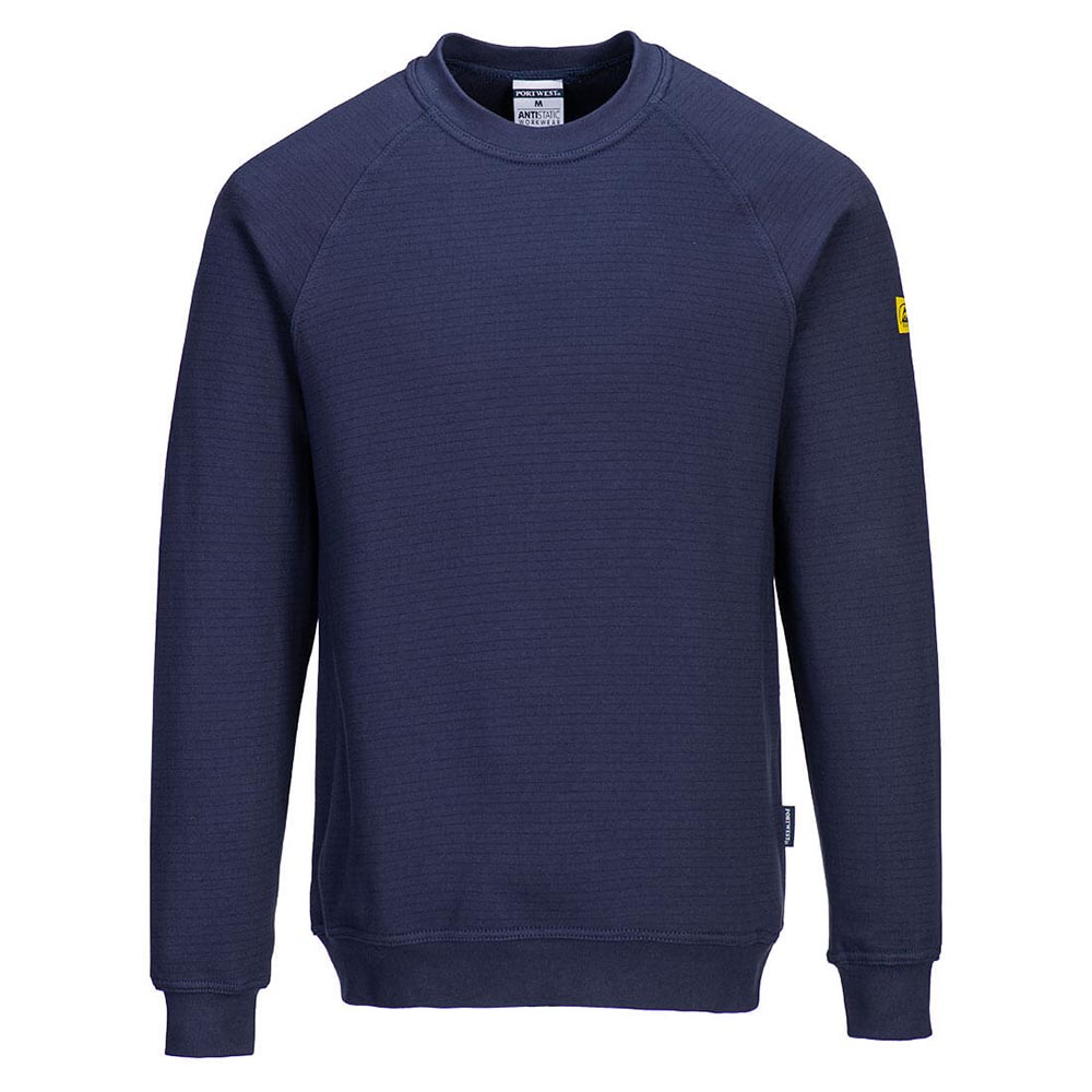 Portwest AS24 Anti - Static ESD Crew Neck Sweatshirt with Ribbed Cuffs - Gorvex.com