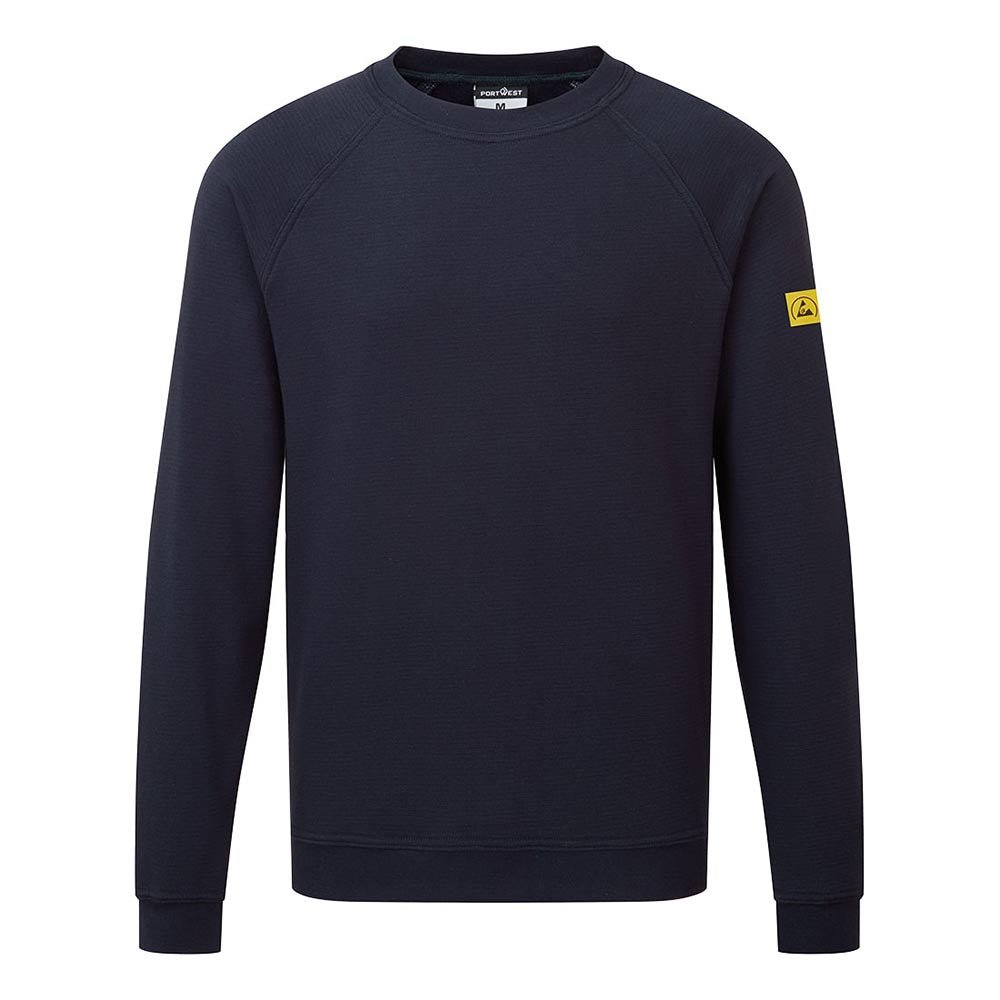 Portwest AS24 Anti - Static ESD Crew Neck Sweatshirt with Ribbed Cuffs - Gorvex.com