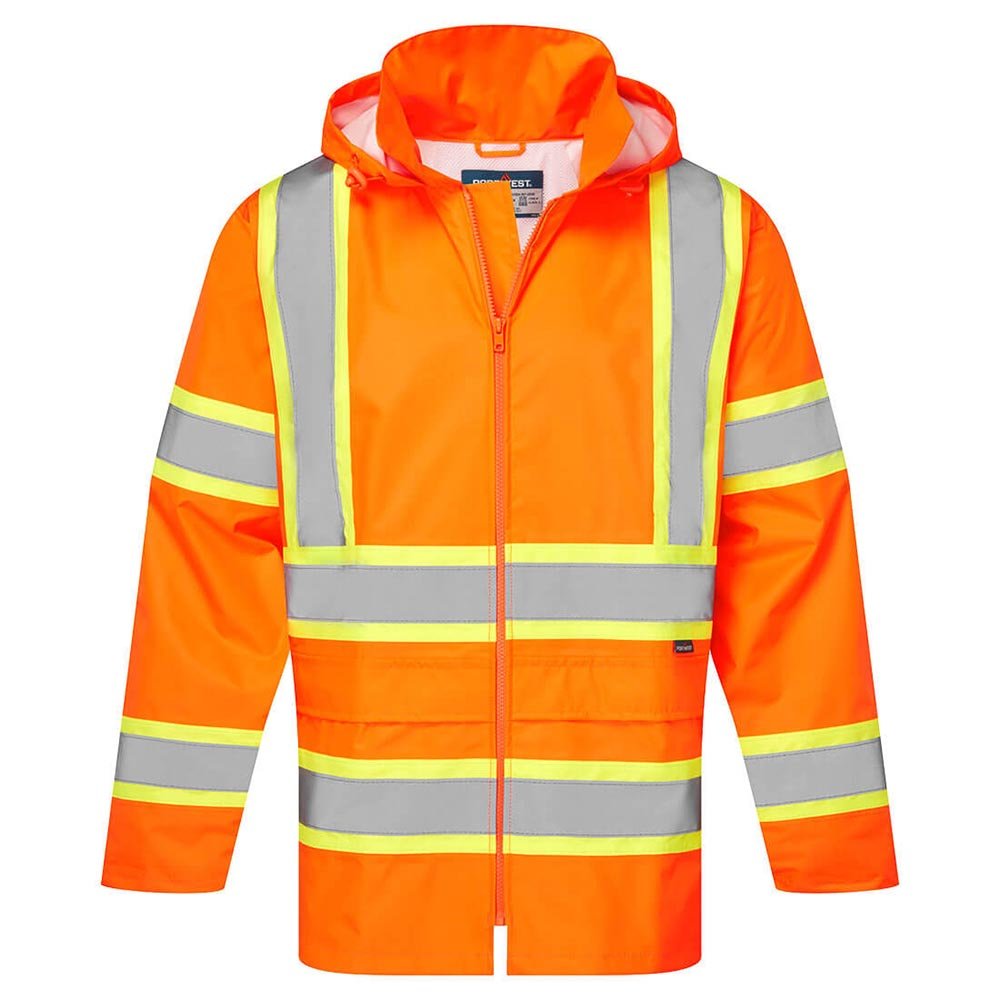 Portwest CA400 Hi - Vis Waterproof Rain Jacket with X - Back Contrast Tape - Gorvex.com
