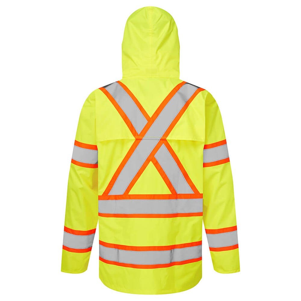Portwest CA400 Hi - Vis Waterproof Rain Jacket with X - Back Contrast Tape - Gorvex.com