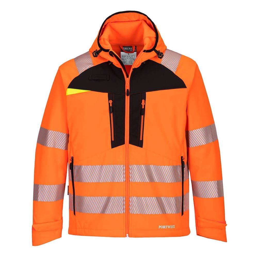 Portwest DX4 Class 3 Hooded Softshell Jacket with Reflective Trim - Gorvex.com