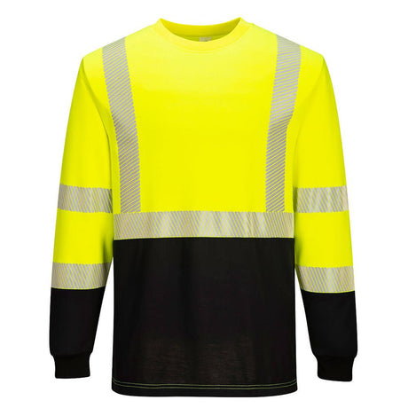 Portwest FR709 FR Class 3 Hi - Vis Long Sleeve T-Shirt with Black Bottom - Gorvex.com