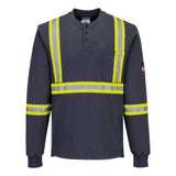 Portwest FR748 Bizflame® Knit 2" X - Back FR Henley Long Sleeve Shirt - Gorvex.com