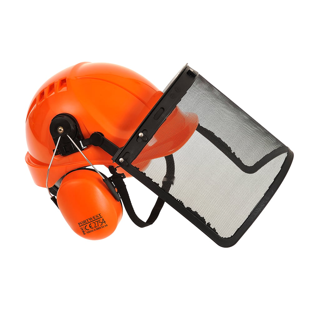 Portwest PW98 Forestry Combi Vented 6 Pt Ratchet Kit with Muff & Visor, Orange - Gorvex.com