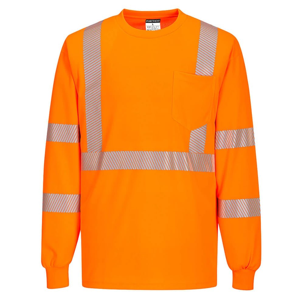 Portwest S195 Hi Vis Long Sleeve Pocket T-Shirt with Segmented Tape - Gorvex.com