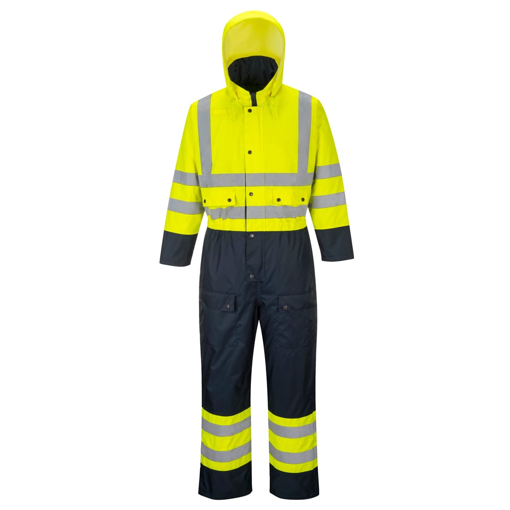 Portwest S485 Hi Vis Lined Contrast Coverall with Zip and Snap Closure - Gorvex.com