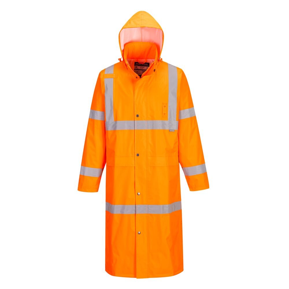 Portwest UH445 Hi Vis Classic Rain Coat 48" with Elastic Storm Cuff - Gorvex.com