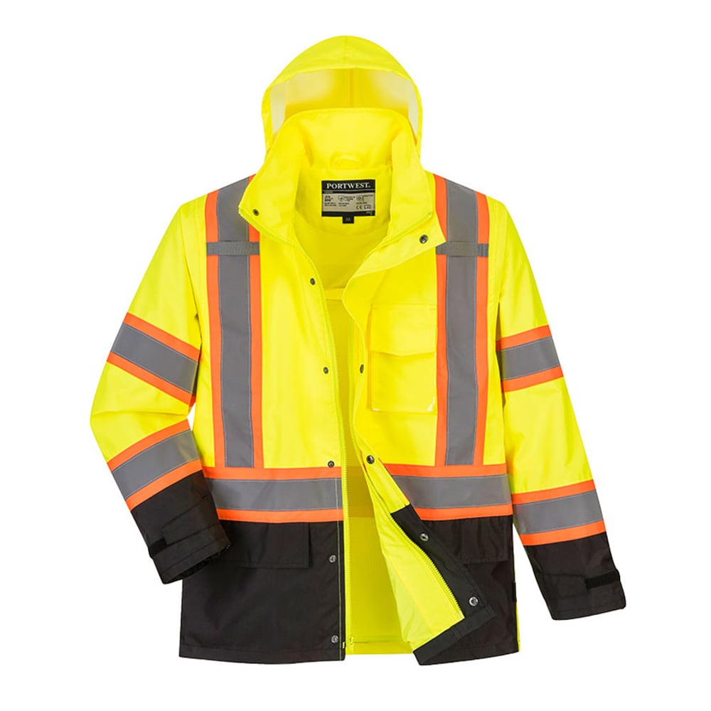 Portwest US361 Hi Vis Contrast Tape Rain Jacket with Pack Away Hood - Gorvex.com