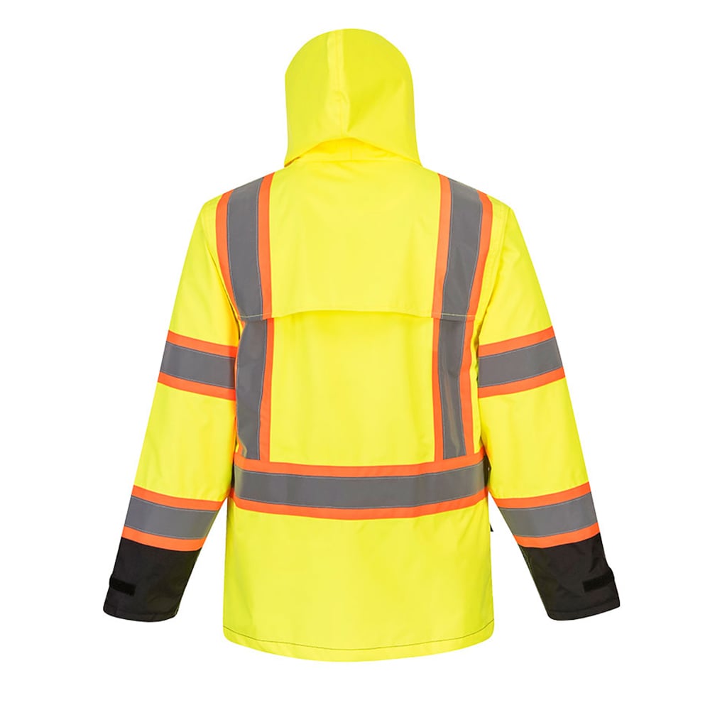 Portwest US361 Hi Vis Contrast Tape Rain Jacket with Pack Away Hood - Gorvex.com