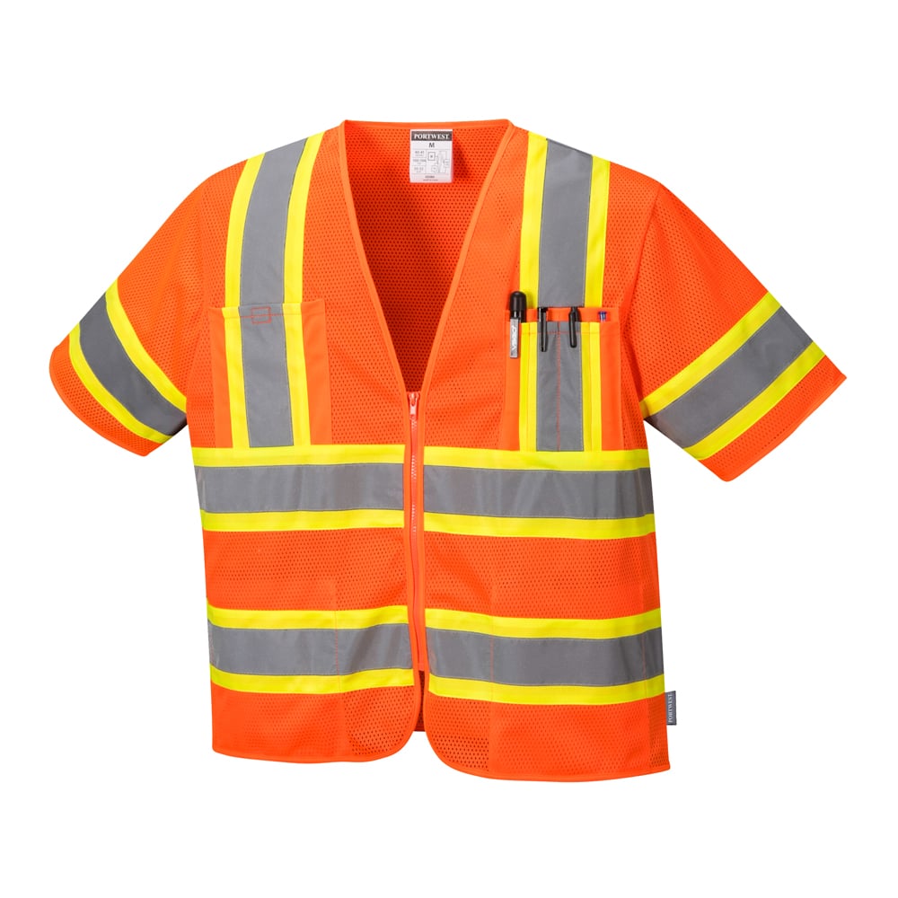 Portwest US383 Augusta Hi Vis Mesh Sleeved Vest with Zipper Closure - Gorvex.com