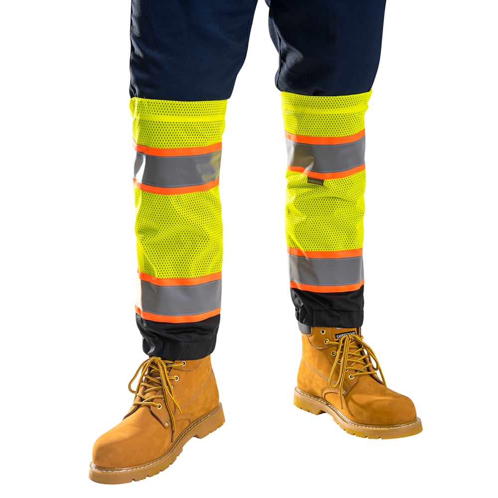 Portwest US389 Hi Vis Two - Tone Gaiters with Hook and Loop Straps, Hi Vis Yellow/Black, One Size, 1 pair - Gorvex.com