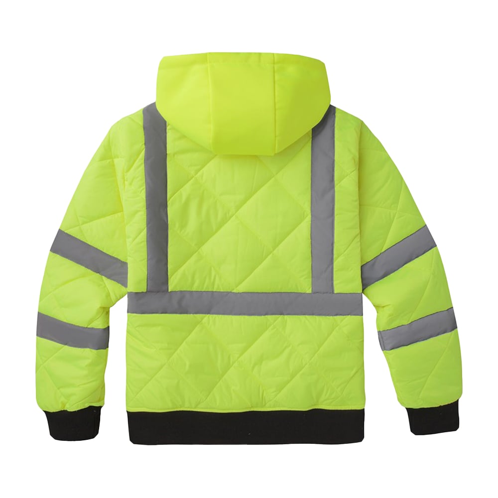 Diamond Quilted Waterproof Parka with Hi-Vis Lime Hood