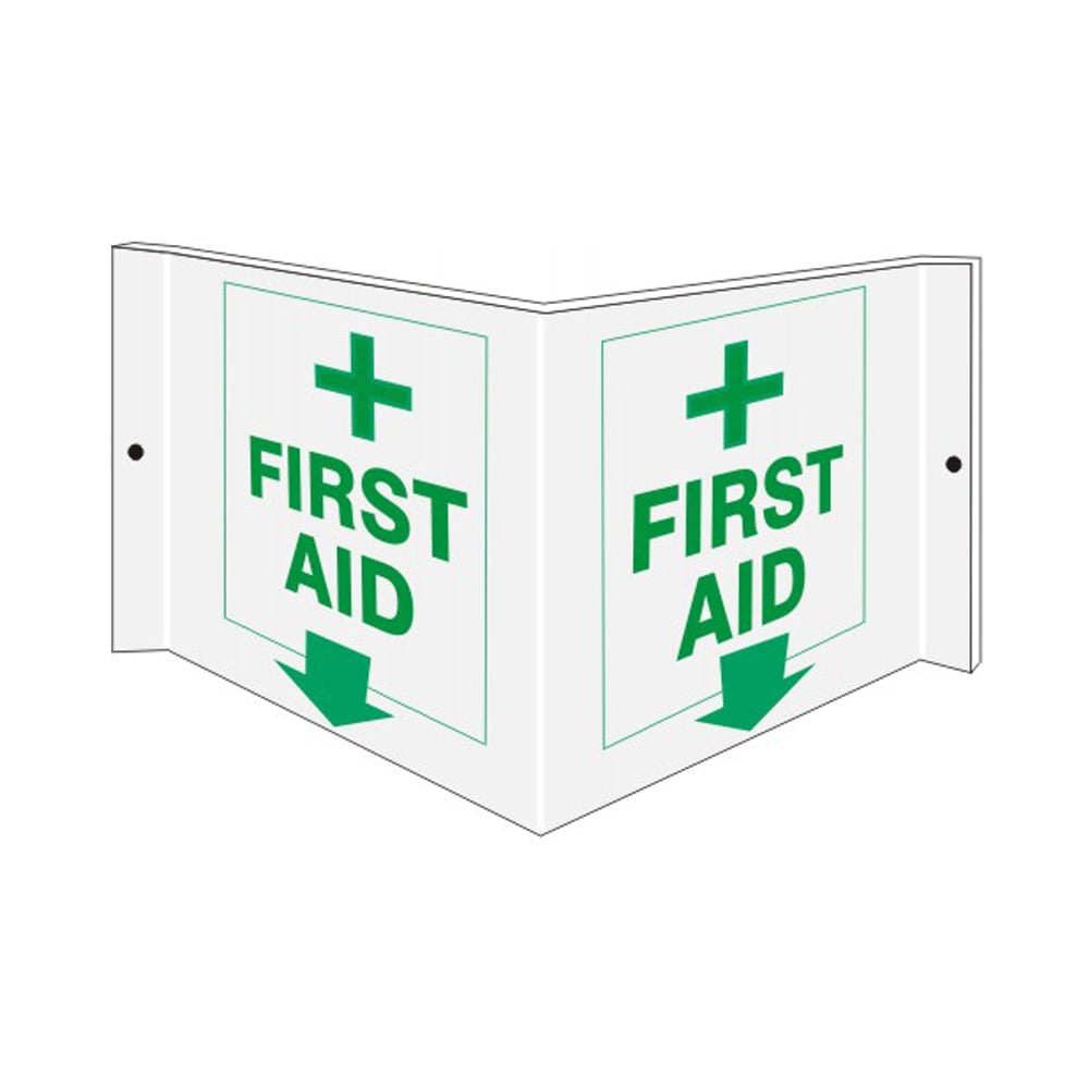 First Aid With Cross - Projecting Wall Sign, 6x12, Acrylic