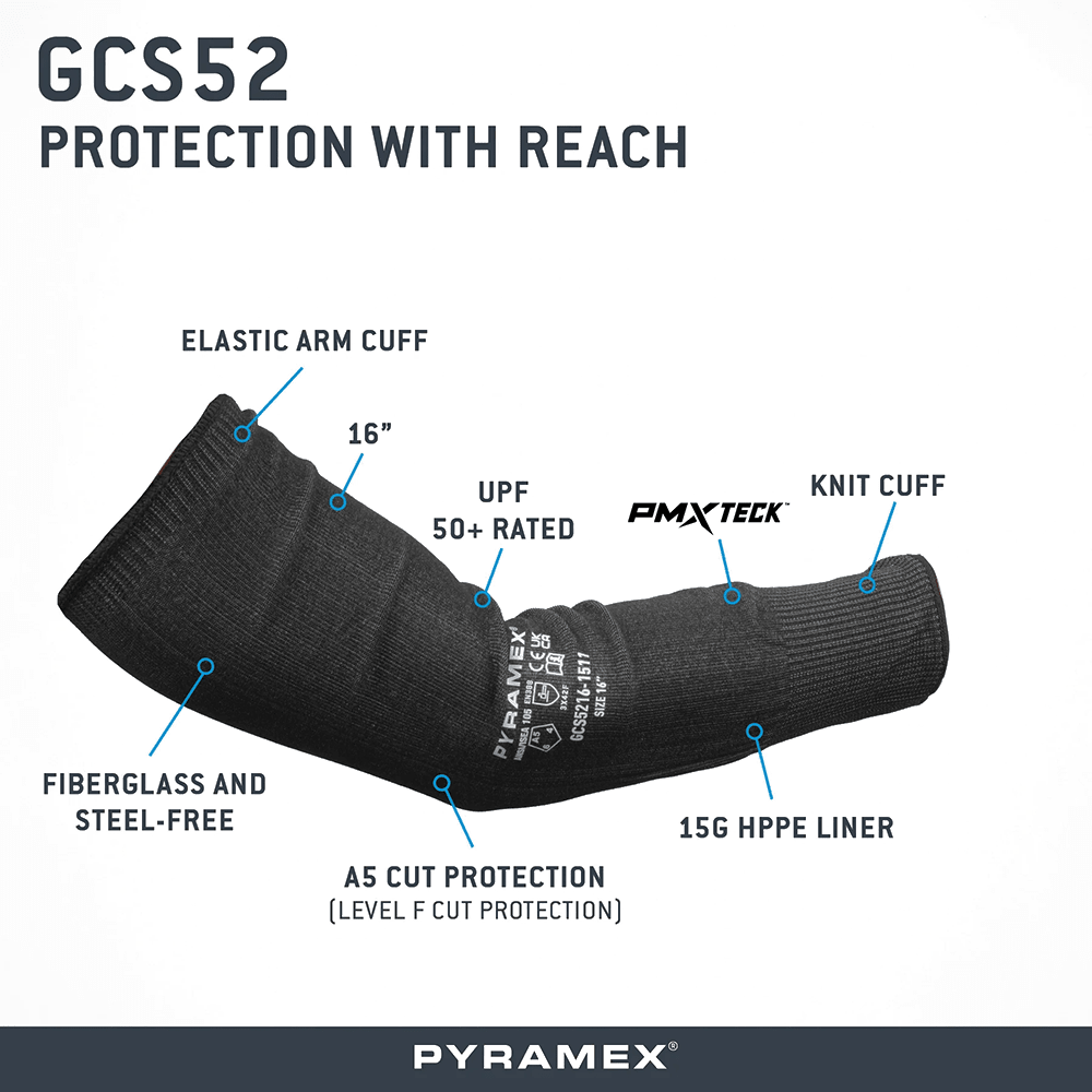 Pyramex GCS52 HPPE A5 Cut 16" Sleeve with Elastic Cuff - Gorvex.com