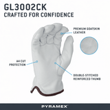 Pyramex GL3002CK Premium A4 Cut Arc Flash Goatskin Driver Gloves, 1 pair - Gorvex.com
